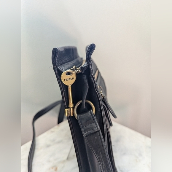 Vintage FOSSIL 1954 Black Leather Shoulder Bag 70582 - Picture 5 of 6